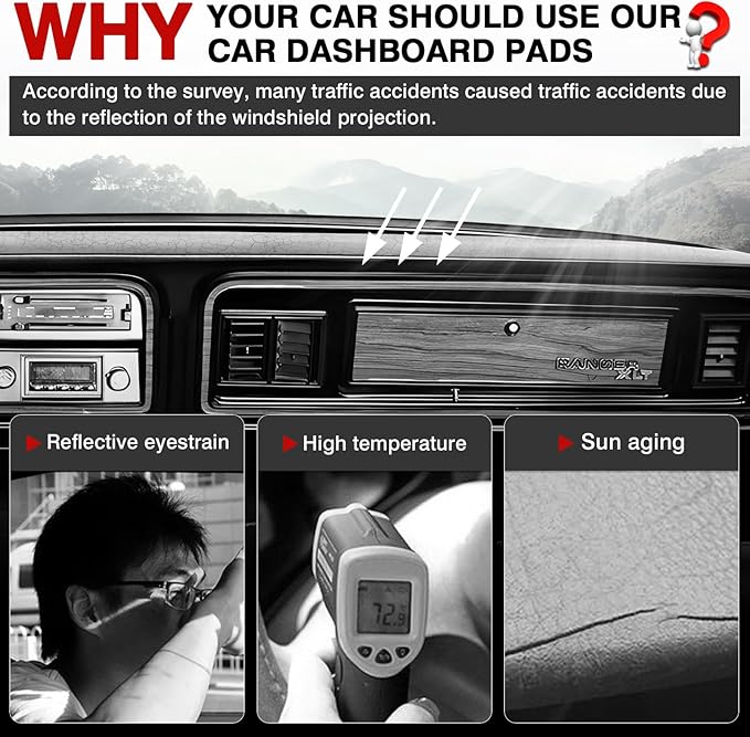 Autorder Dashboard Cover Mat for 1973-1977 1978 1979 Ford F100/F150/F250/F350/Bronco Pickup Truck Accessories Dash Cover Upgrade Velvet Dash Mat Sunshade Glare UV Rays Protector