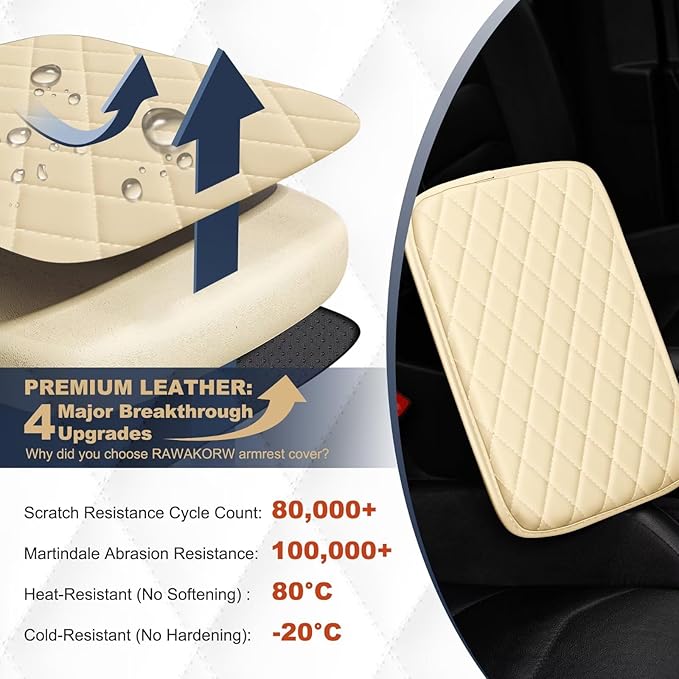 YORKNEIC Center Console Cover Fit for Ford Focus: Middle Console Cover with 2 Storage Pocket,Faux Leather Waterproof Anti-Scratch Car Armrest Cover Protector(Beige)