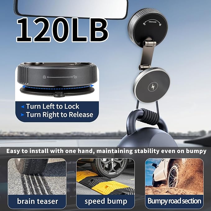For iPhone MagSafe Car Mount Charger[15W Fast Wireless Charging, 120LBS Strongest Suction, 2800gf Strong Magnetic]360° Rotation Adjustable Car Phone Holders for Your Car Dashboard/Windshield