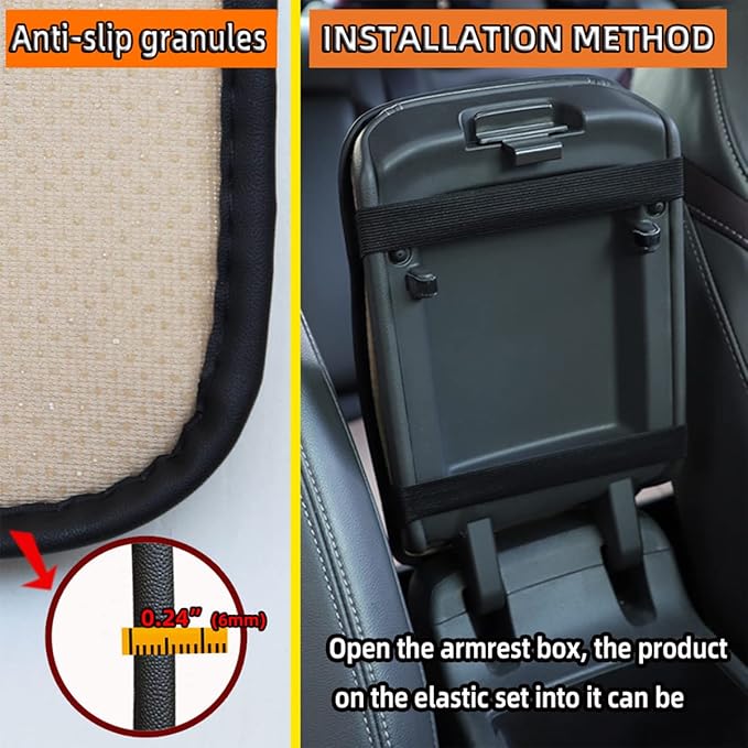 Auto Center Console Pad, PU Leather Car Center Console Box Cushion, Non Slip Soft Armrest Seat Box Cover, Waterproof Vehicle Armrest Protector, Car Accessories for SUV, Car (Rhombic Lattice Black)