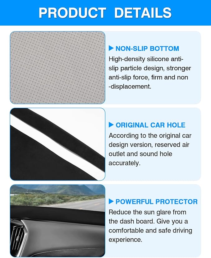 Autorder Dashboard Cover Mat for 2018-2024 Chevrolet Traverse Accessories Dash Cover Flannel Dash Mat Sunshade Glare UV Rays Protector