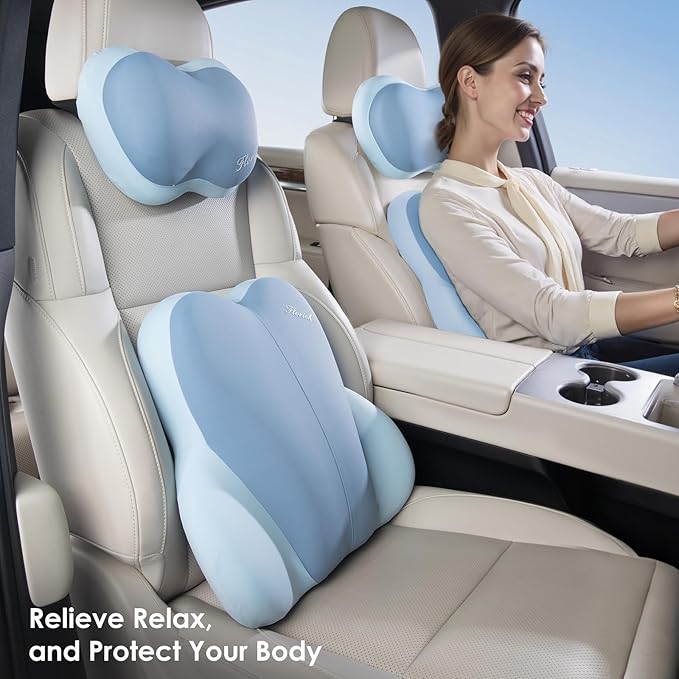 FLORICH Lumbar Support with Car headrest Back Pillow for Chairs Headrest Pillow for Car Ergonomic Ultrathick Memory Foam Back Pillow for Office Chair (Blue)