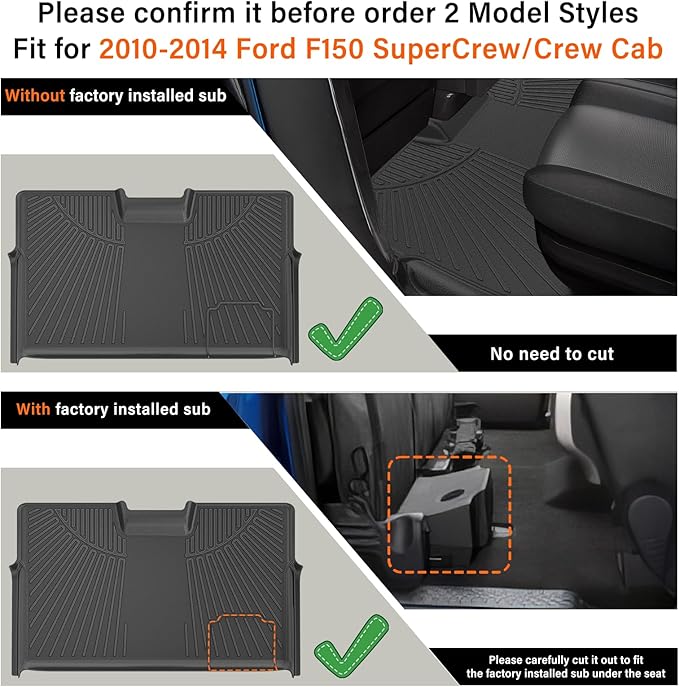 All Weather Floor Mats for 2010-2014 Ford F150 SuperCrew/Crew Cab with 1st Row Bucket Seat, TPE Rubber Floor Liners Anti-Slip Full Set Automotive Mats for 2014 F150 Accessories