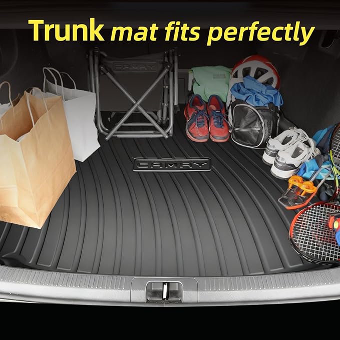 Floor Mats & Cargo Liner for Toyota Camry 2018–2024 (FWD Only), All Weather Protection, Heavy Duty Floor Mats, Waterproof Mats, Custom Fit, Anti-Slip, Easy to Clean, TPE Accessories, Full Set, Black