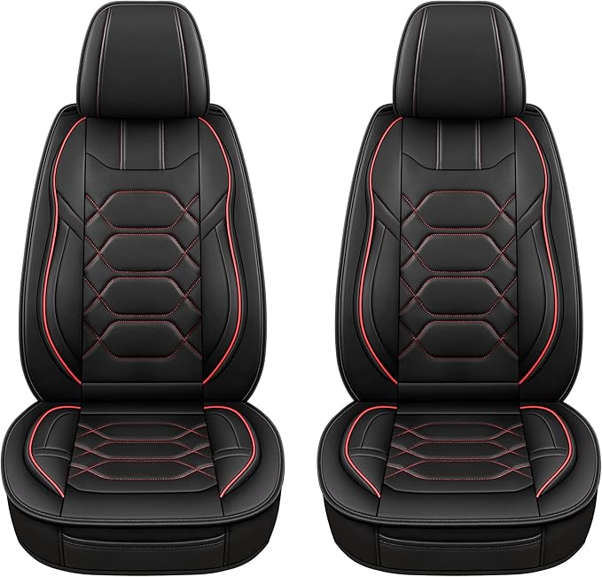 Pariitadin Leather Car Seat Covers Front Pair, Waterproof Faux Leather Seat Covers for Cars, Non-Slip Car Interior Covers Universal Fit for Most Cars Sedans Trucks SUVs, Black/Red