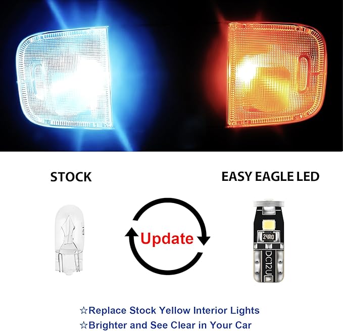 EASY EAGLE LED Interior Car Lights for Ford-Mustang-2015-2021: 8 Piece Kit White LED Light Bulbs - Super Bright 6000K + Install Tool