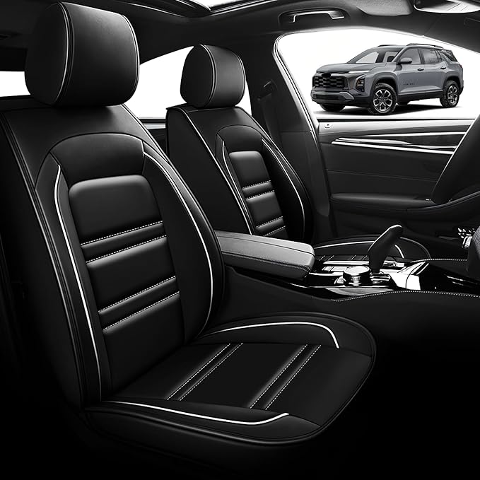 Seat Cover for Chevy Equinox 2005-2025 | Car Seat Covers Front Seats, Waterproof Seat Protectors, Automotive Front Seat Covers (Front Seat, Black&White Line)