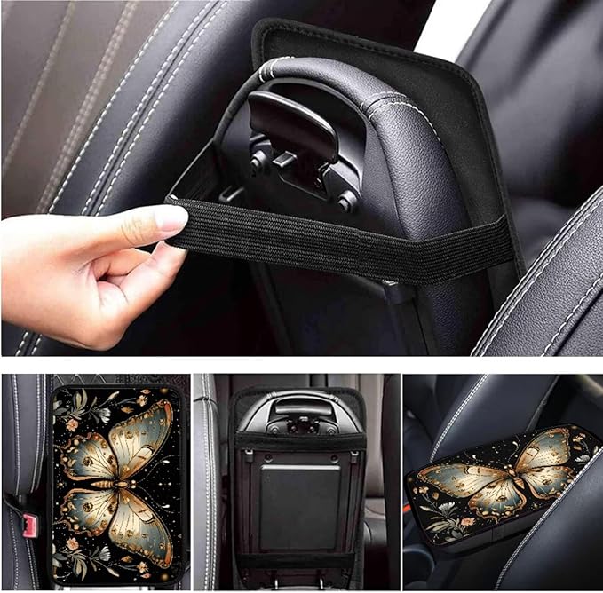 Flower Car Accessories 6 Pcs Sets Butterfly Car Steering Wheel Cars Interior Decor Handbrake Cover Cup Coaster Fit for SUV Truck Vans