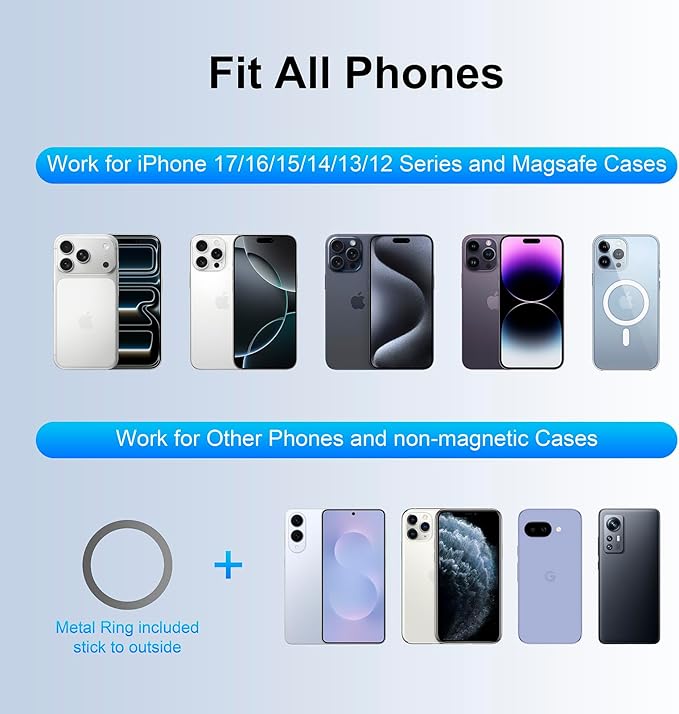 Vacuum Magnetic Suction Phone Holder，360° Adjustable Magnetic Car Phone Holder ,Foldable and Retractable Hands-Free Suction Cup Phone ,Phone Holders for Your Car/Gym/Mirror Mount for iPhone & Android