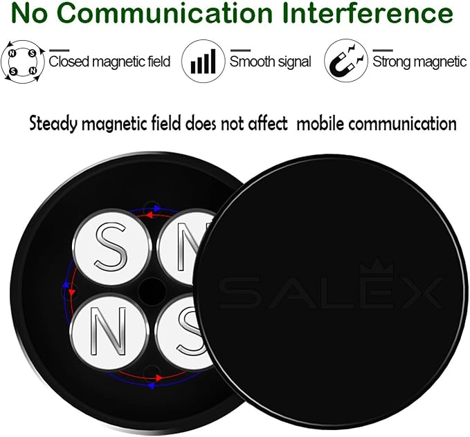 SALEX Magnetic Phone Mount 3 Pack with 3M Adhesive, Black Flat Cell Phone Holder for Car Dash, Truck, Wall, Mirror, Table