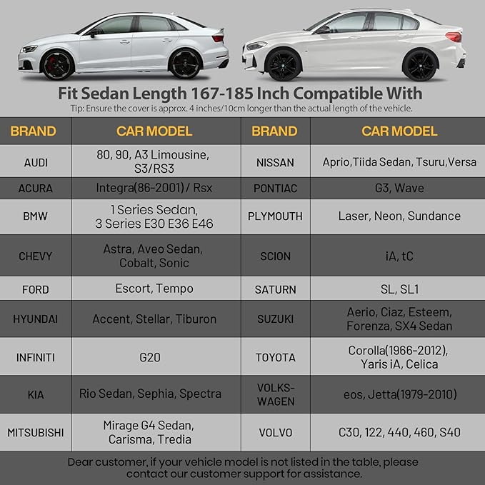 Favoto 6 Layers Sedan Car Cover Waterproof All Weather for Automobiles Heavy Duty Outdoor Sun Snow Protection with Door Zipper Universal Fit for Sedan (167-185 inch)