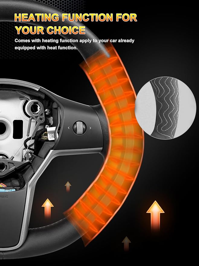 ZIMABLUE Heated Steering Wheel for Tesla Model 3 (2017–2023) & Model Y (2020–2024) | Factory-Matched 1:1 Fitment (Hub & Buttons) | Nappa Leather | Hand-Stitched