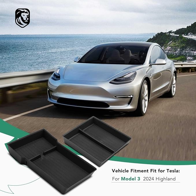 YHTAUTO Lower Center Console Organizer Tray Compatible with 2024 2025 Tesla Model 3 Highland (Standard/Premium/Performance), TPE Hidden Storage Box, Model 3 Highland Accessories 2PCS