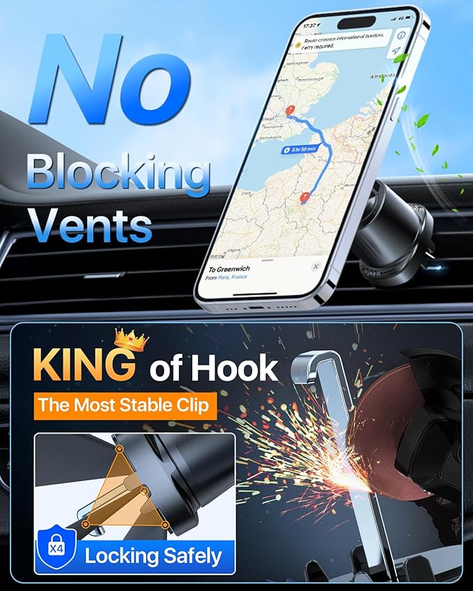 YRU[2025 Upgraded]Magnetic Phone Holder for Car【Patented & Super Magnet】for MagSafe Car Mount Dashboard Magnet Phone Holder Windshield Phone Stand for iPhone 17 16 15 14 13 Pro Max Samsung, Light Blue