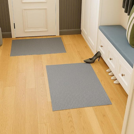 Ottomanson Mud Mat 2' x 3' - 2 Pack Entryway Rug -Non-Slip Scraper Doormat for Muddy Paws, Dirt Trapping Indoor/Outdoor Mat for High-Traffic Areas, Kitchen, Garage, Patio, Gray