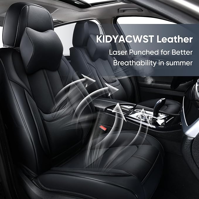 Auto Car Seat Covers Accessories Full Set Leather Cushion Protector Breathable Waterproof Seat Cover for Cars Universal Fit (Black, Front Pair and Rear)
