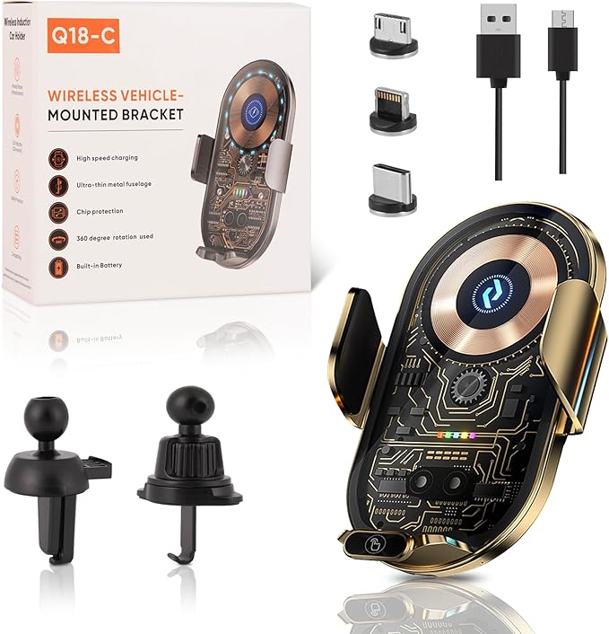 Wireless Car Charger Car Phone Holder Mount Wireless Charging Transparent Compatible Charging Air Vent Mount Phone Holder fit for All Android Smartphone(Gold)