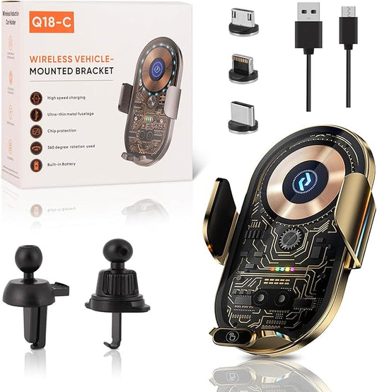 Wireless Car Charger Car Phone Holder Mount Wireless Charging Transparent Compatible Charging Air Vent Mount Phone Holder fit for All Android Smartphone(Gold)