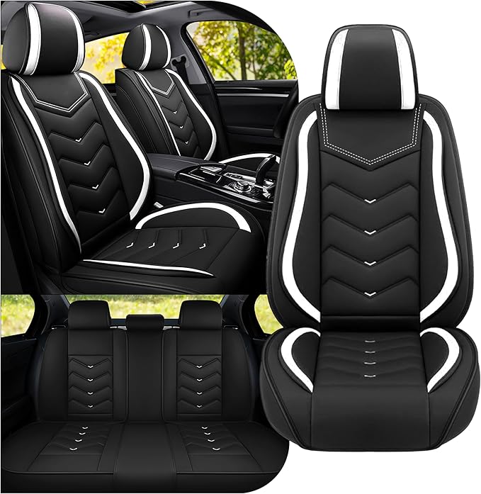 Car Seat Covers Fit for Toyota Camry 2000-2025, Stylish Sport Seat Covers, Waterproof Wear-Resistant Premium Nappa Leather Car Seat Cover.(Full Set/Black White)