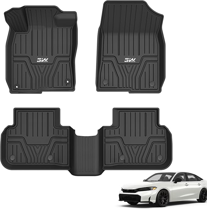 3W Floor Mats Fit for 2022-2026 Honda Civic & Acura Integra 2023-2025(Not Fit Hybrid/Manual), Custom Fit Floor Liner for 1st 2nd Row Full Set TPE All-Weather Car Liners Black