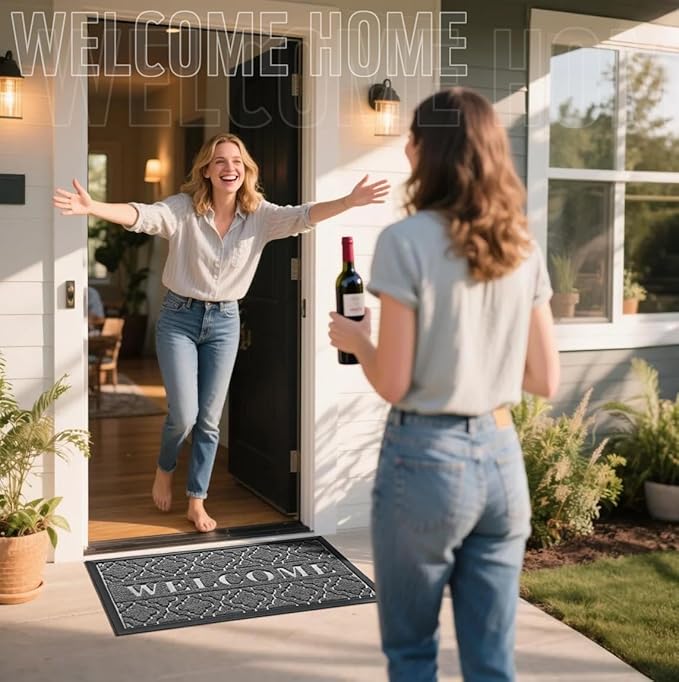 Yimobra Welcome Matt Outdoor Indoor 29.5x17, All-Weather Waterproof Front Door Mat Outside Entrance, Non-Slip Low Profile Porch Patio Doormat, Dark Grey