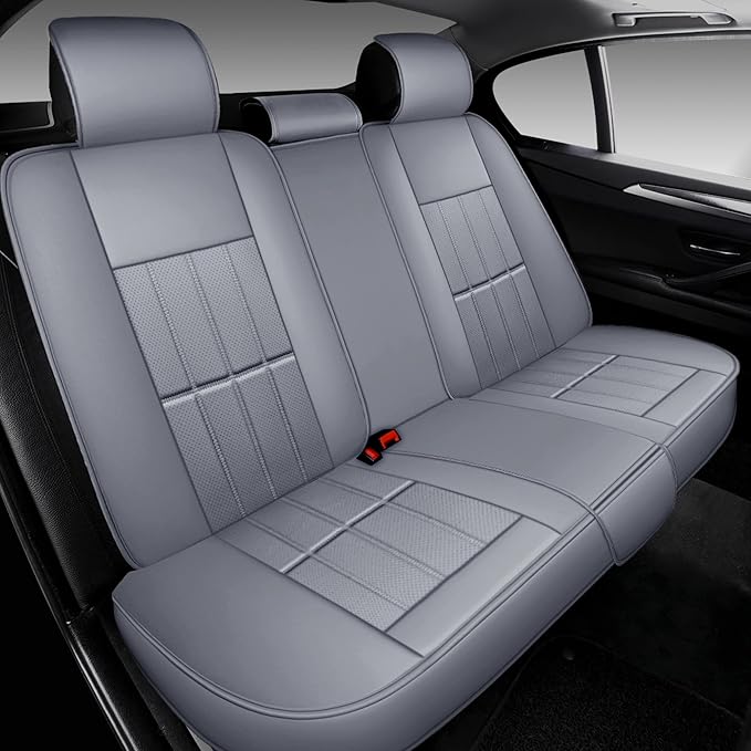AOOG Leather Car Seat Covers for Cars SUV Pick-up Truck, Universal, Rear, Gray