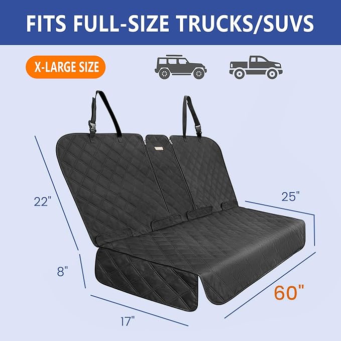 XL Back Seat Cover for Full-Size Trucks/SUVs Rear Split Bench, Heavy Duty 900D Waterproof Non-Slip Car Seat Protector for Messy Pet Dogs & Kids, Easy Clean (Black)