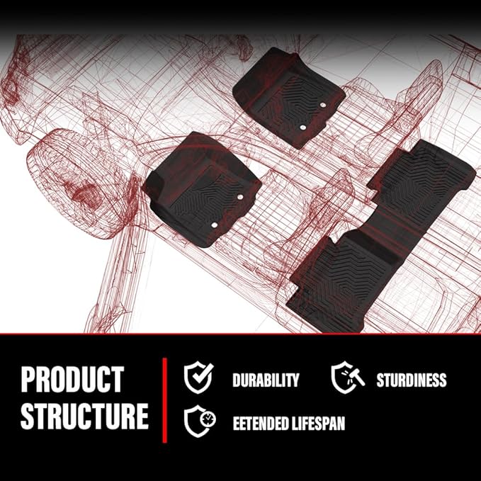 ANDPLAY TPE Floor Mats Liners Compatible with Chevy Silverado/GMC Sierra 1500 2500HD 3500HD Crew Cab 2014 2015 2016 2017 2018 2019 All Weather Protection Black Floor Liners alfombras para carro