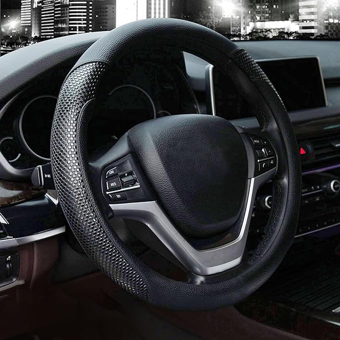 Valleycomfy Steering Wheel Cover with Microfiber Leather for Car Truck SUV 15 inch (Black)