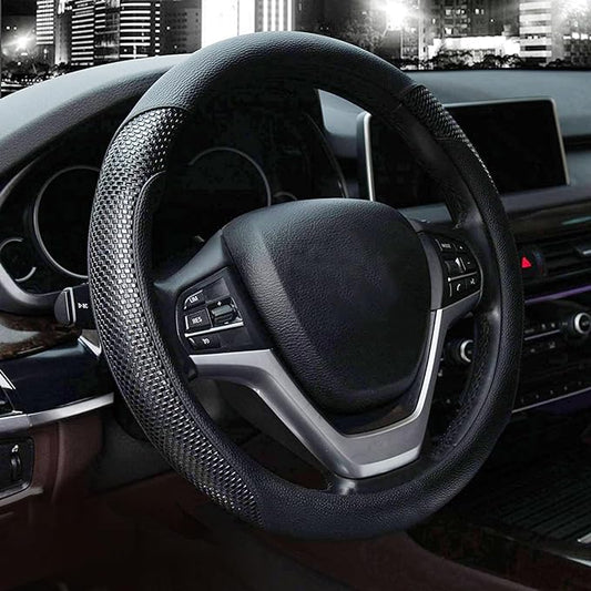 Valleycomfy Steering Wheel Cover with Microfiber Leather for Car Truck SUV 15 inch (Black)