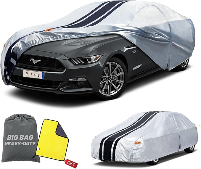 [2025 Upgrade] Car Cover Custom Fit for Ford Mustang Sedan (1994-2025), Chevy Camaro (2010-2025), Waterproof All Weather for Automobiles Full Exterior Cover Rain Sun Snow UV Protector.