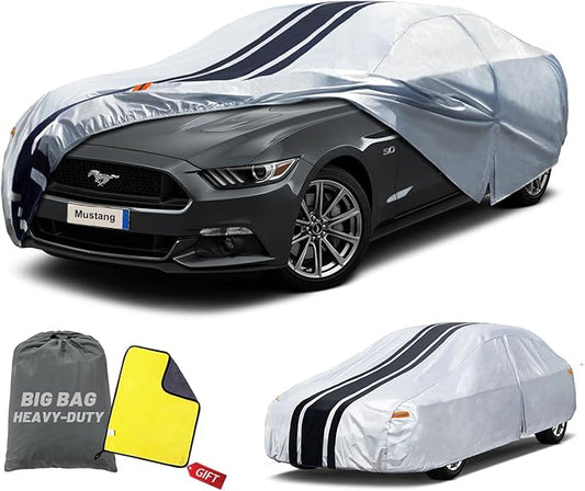 [2025 Upgrade] Car Cover Custom Fit for Ford Mustang Sedan (1994-2025), Chevy Camaro (2010-2025), Waterproof All Weather for Automobiles Full Exterior Cover Rain Sun Snow UV Protector.