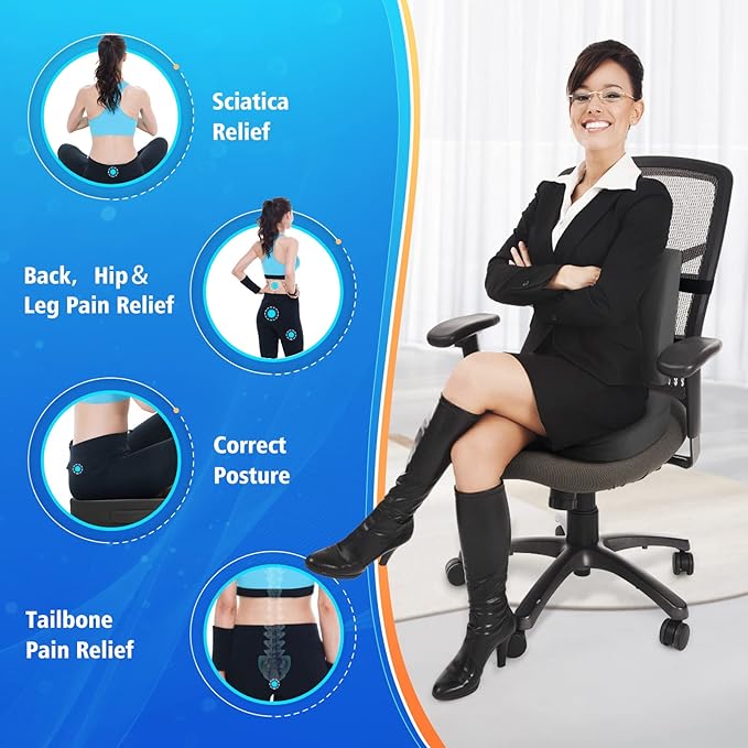 Seat Cushion, Lumbar Support Pillow with Adjustable Strap-Chair Cushions for Sciatica Pain Relief-with Washable Cover Memory Foam for Car, Travel and Wheelchair-Gray