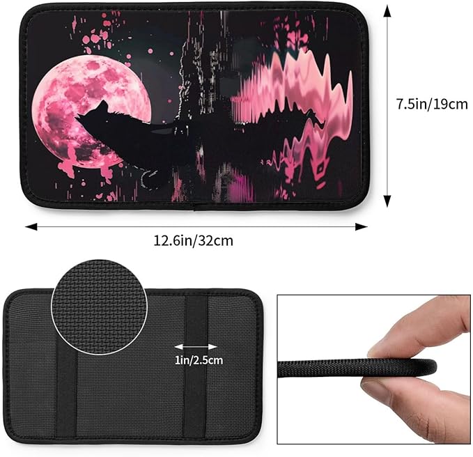 Universal Car Center Console Cushion Pad, Wolf in The Pink Moonlight Soft Waterproof Car Center Console Cover Auto Armrest Seat Box Cover Protector for Most Vehicle SUV Truck Car