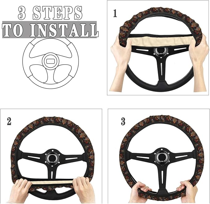 Golden Mandala Tribe Elephant Steering Wheel Covers Anti-Slip Elasticity Car Accessories Steering Wheel Protector Universal 15 Inch for Cars SUV Vehicle Truck