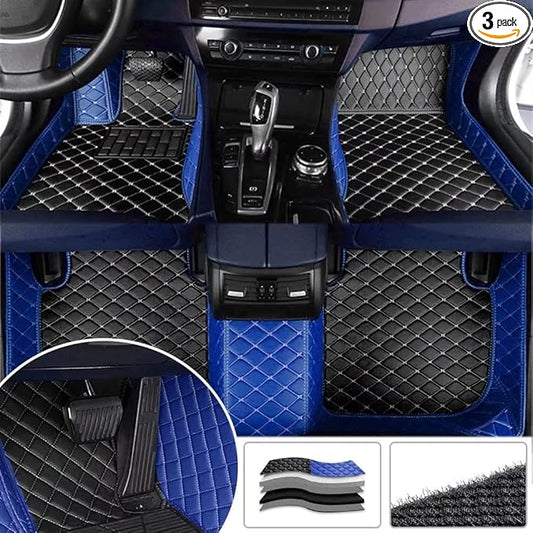 YaruicarCustom Car Floor Mats for 99.99% Sedan SUV Sports Car Men Women Protection Full Coverage Pads Anti-Slip Leather Floor Lining All Weather Car Floor Mats (Blue Black)