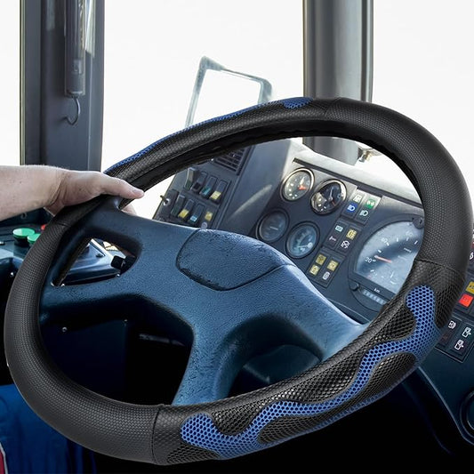 17.5-18 Inch Truck Steering Wheel Cover Wheel Semi-Truck Comfy Grip Cover with 3D Honeycomb Anti-Slip Design Car Accessory, Fits RV, Big Rig and Classic Car (Leather, Blue, Classic Style)