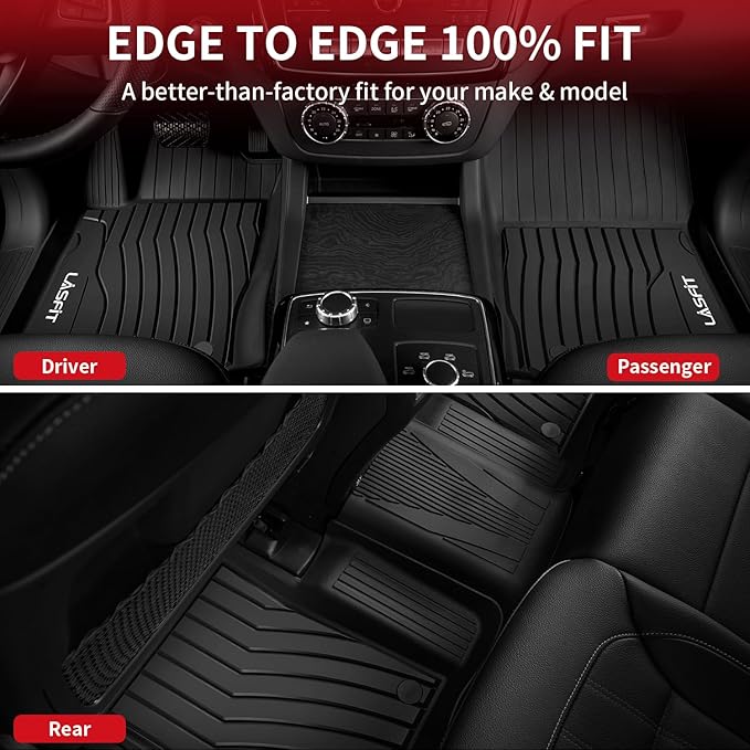 LASFIT Floor Mats for Mercedes Benz GLE 2019 2018 2017 2016 350/400 / 43 AMG / 450 AMG / 550e / 63 AMG / 63 AMG S, Custom Fit All Weather TPE Car Liners for GLE Floor Liners, 1st & 2nd Row,Black