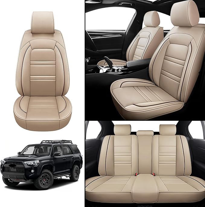 Seat Covers for Toyota 4runner 1991-2025 | 5-Seats Leather Seat Covers, Easy to Install Automotive Seat Covers Full Set (Full Set, Beige)