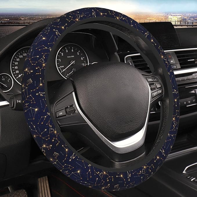 Astrological Star Symbols Steering Wheel Cover for Women Girls, 15 Inches Anti-Slip Steering Wheel Cover for Auto Truck SUV