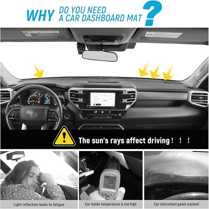 ZZEQYG Dash Cover for Toyota Tundra 2022-2025,Toyota Sequoia 2023-2025 Accessories Flannel Dashboard Cover Dash Mat Center Console Cover Sunshield Protector Pad(Without HUD)