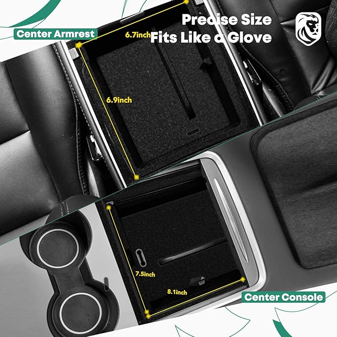 YHTAUTO Center Console Organizer Tray Armrest Drawer Organizer Fit 2024 2025 Tesla Model 3 Highland, Center Console Tray Armrest Hidden Storage Box Flocking Interior Accessories 2PCS