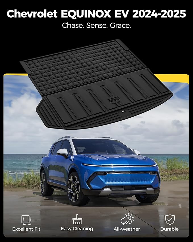 3W Cargo Liner Fit for 2024-2025 2026 Chevrolet Chevy Equinox EV (Non Fuel), TPE All Weather Custom Fit for Chevrolet Equinox EV (Non Fuel) Accessories Cargo mat,Black