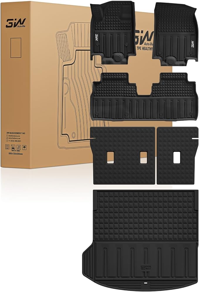 3W Floor Mats & Seat Back Mats & Cargo Liner for Chevrolet Chevy Equinox EV (Not Fit Gasoline) 2024-2025 2026, All Weather TPE Custom Fit Full Set Car Floor Mats, Black