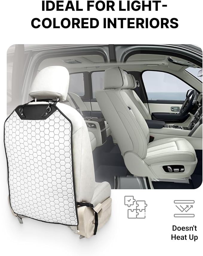 Owleys Kick Mat Back Seat Protector - Car Back Seat Cover for Kids Feet - Waterproof & Sturdy Protector for Upholstery from Dirt, Mud, Scratches and Stain (White)