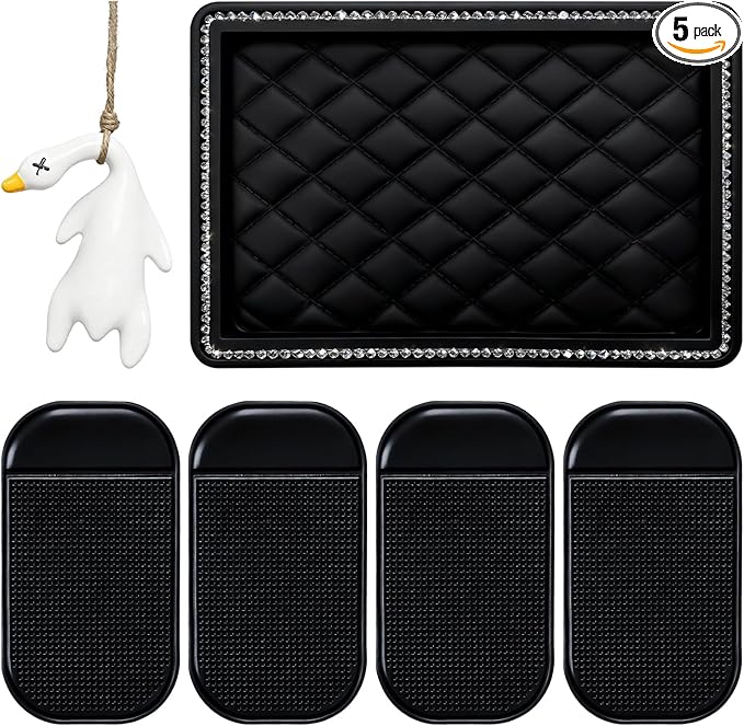 5 Pcs Car Dashboard Non Slip Mat Diamond Multi-Function Anti-Slip Adhesive Car Mats Suitable for Phones, Keys, Sunglasses, GPS Devices, and Coins Includes Interior Decoration Small Roast Duck