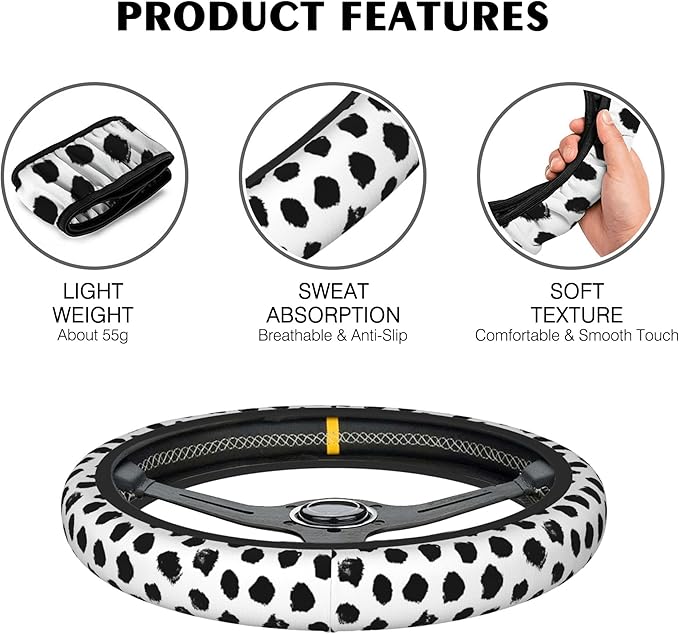 Abstract Black Spots Steering Wheel Cover, Elastic Non-Slip Steering Wheel Protector,Auto Interior Decor for Women Girls,Universal 15" Fit for Sedans,Trucks