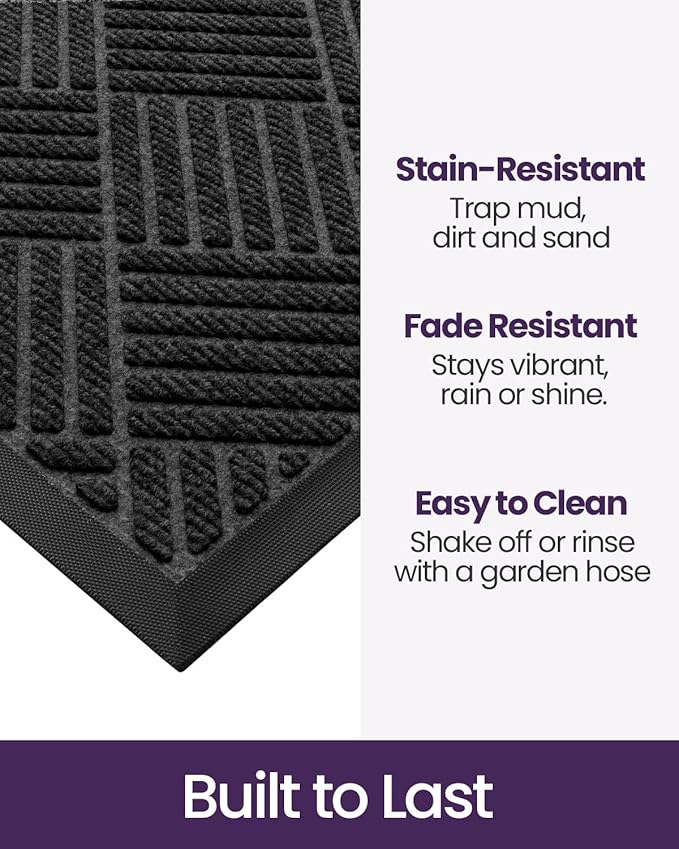 DEXI Front Door Mat Outside Entrance, 4x6 ft Rubber Entry Doormat Heavy Duty, Welcome Mats Non Slip for Inside House Floor Entryway Back Doors Exterior Patio, Diamond Black