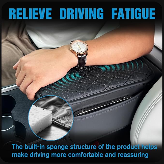 Upgraded Car Center Console Cover Microfiber Leather Armrest Cover Cushion with 2 Storage Bags&Universal Car Armrest Storage Box Universal Car Interior Accessory (2 Pockets, Black)