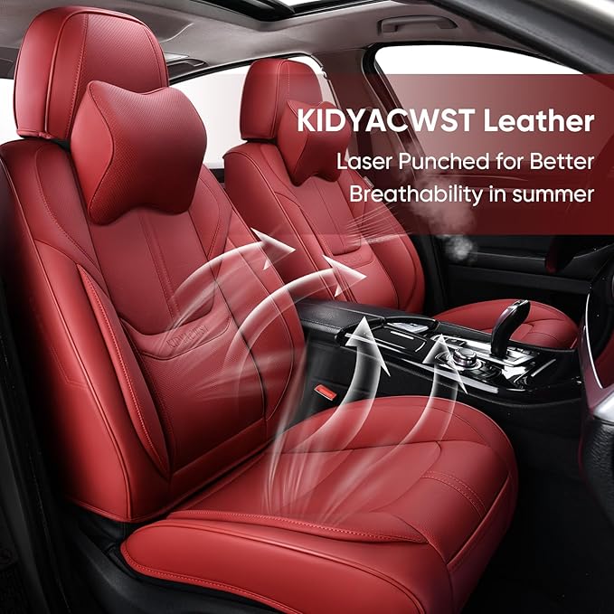 Auto Car Seat Covers Accessories Full Set Leather Cushion Protector Breathable Waterproof Seat Cover for Cars Universal Fit (Wine, Front Pair and Rear)